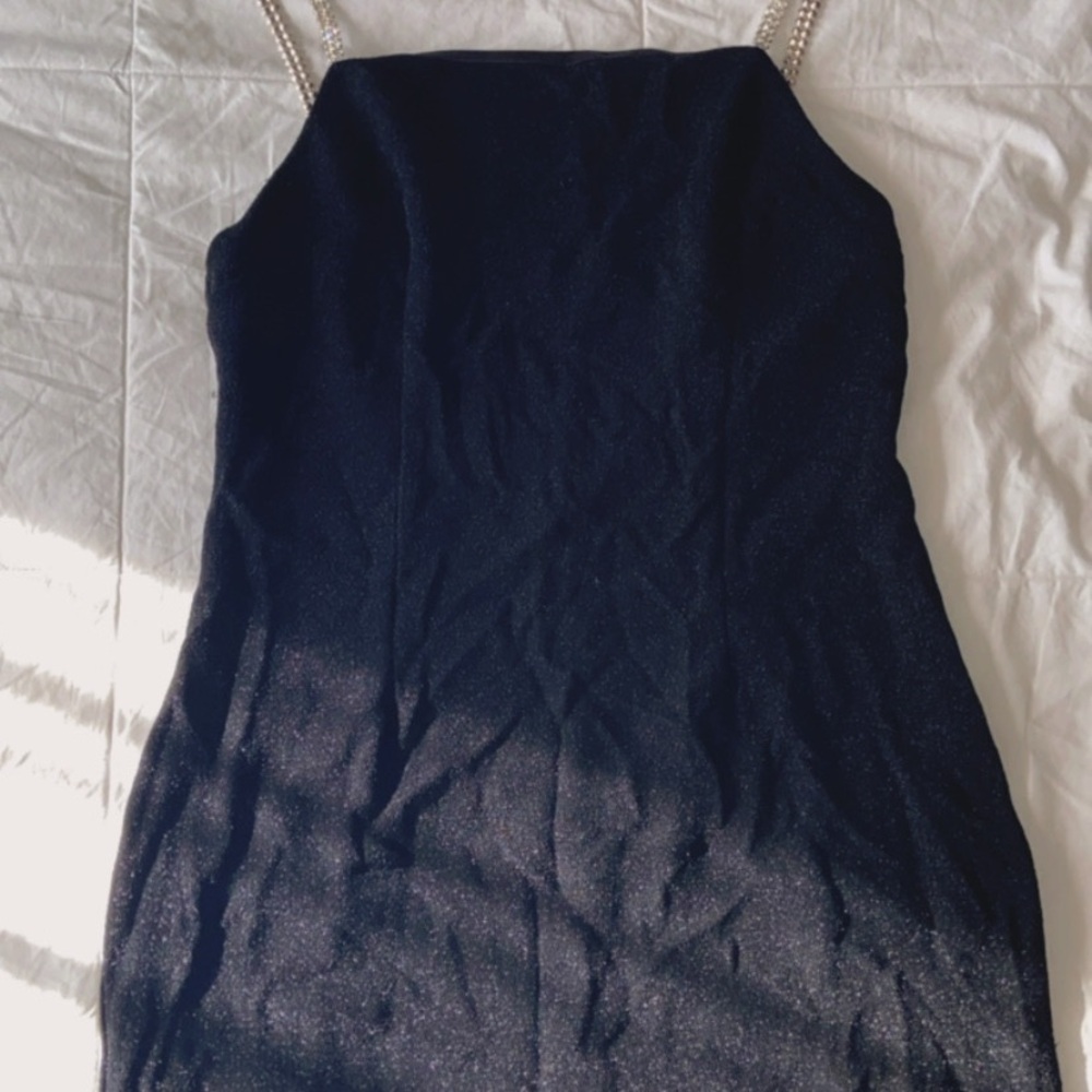 Forever 21 Shiny Black Slip Dress with Spaghetti sparkle straps for Night Out